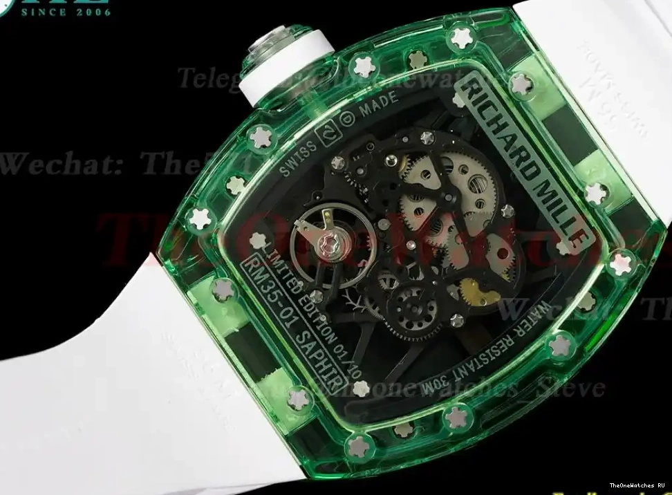Clone White on RMSF Green RM35-01 strap RMUL2 Skeleton Dial Transparent Rubber 0324